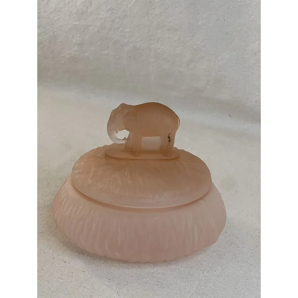 Vintage‎ L.E. Smith Glass Pink Elephant Trinket Box or Powder Jar c.1935